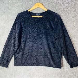 STYLE & CO Blouse Women Petite Medium Black Floral Velvet Long Sleeve Shirt